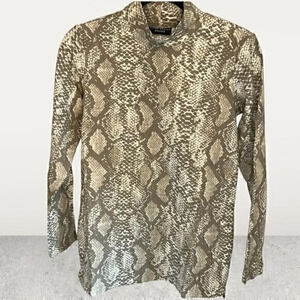 Susan Graver Snake print, side zippers, tan in color, mock turtleneck top XXSP